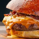 Pyszny burger z rozpływającym się serem i chrupiącym boczkiem. Idealny sos do wieśmaka, który podkreśla smak mięsa.
