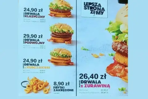 Drwala Klasyczny, Podwójny, z Kurczakiem i Żurawiną - pyszne burgery, idealne na zimę. Zinger w wersji klasycznej to 24,90 zł.