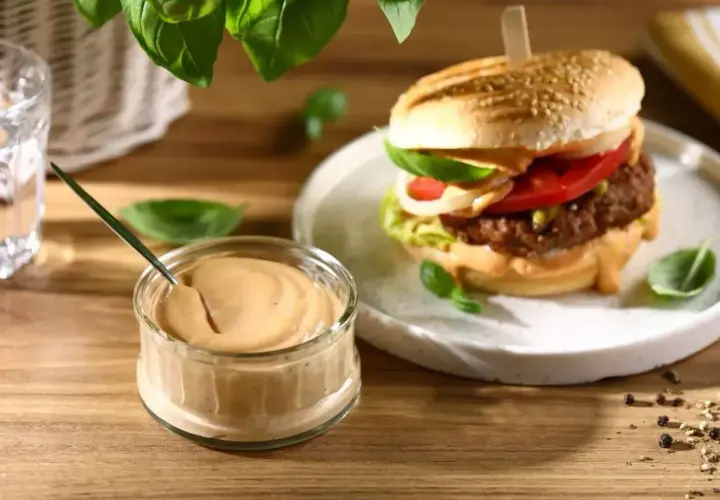 Pyszny sos do chikkera, idealny do burgera z soczystym kotletem, świeżymi warzywami i bułką z sezamem.