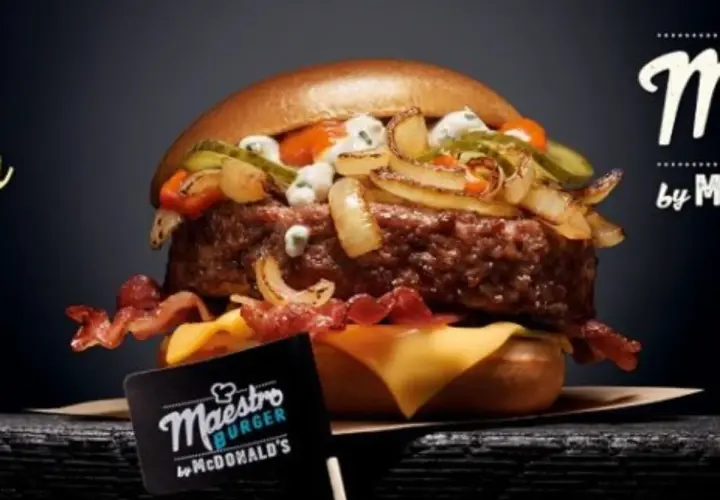 Burger szefa McDonald's Maestro, z grubym kotletem, bekonem, serem i warzywami.