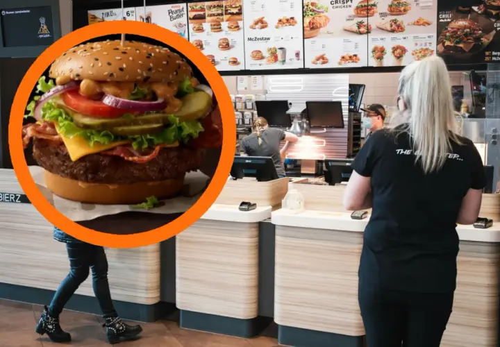 Burger z bekonem i serem, jak u maestro mc, w restauracji.