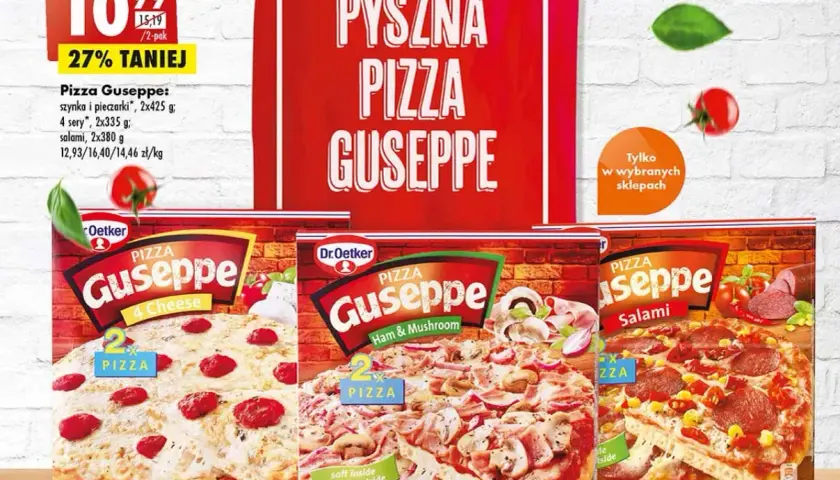 Pyszna pizza Guseppe od Dr. Oetkera: 4 sery, szynka i pieczarki, salami. Idealna na szybki obiad.