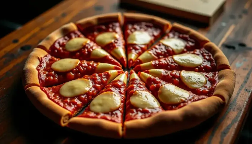 Apetyczna pizza 32 cm z sosem pomidorowym i serem. Zastanawiasz się, ile kcal ma pizza 32 cm? To zależy od składników!