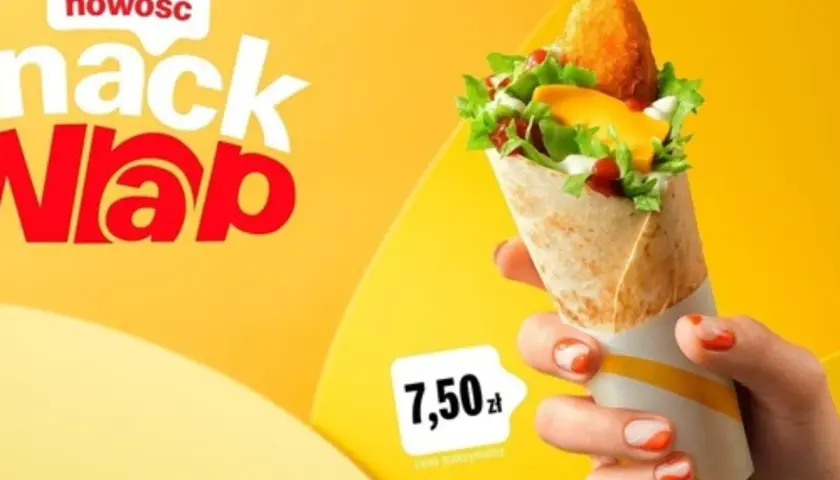 Nowość! Pyszny snack wrap McDonald's z chrupiącym kurczakiem, serem i warzywami. Idealny na szybką przekąskę.