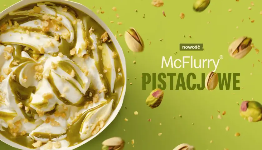 McFlurry pistacjowe: kremowe lody z zielonym sosem i chrupiącymi kawałkami pistacji. Nowość!