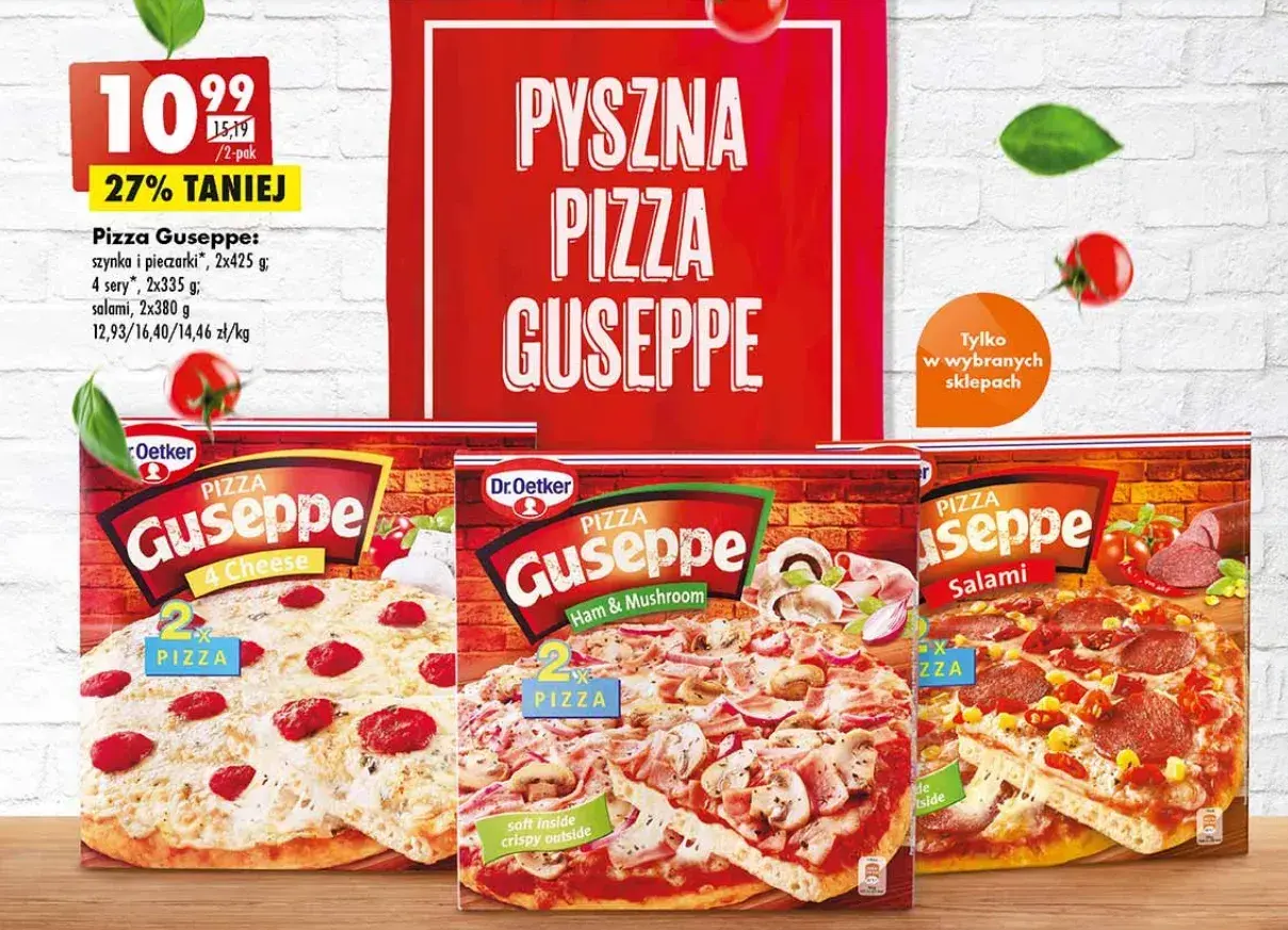 Pyszna pizza Guseppe od Dr. Oetkera: 4 sery, szynka i pieczarki, salami. Idealna na szybki obiad.